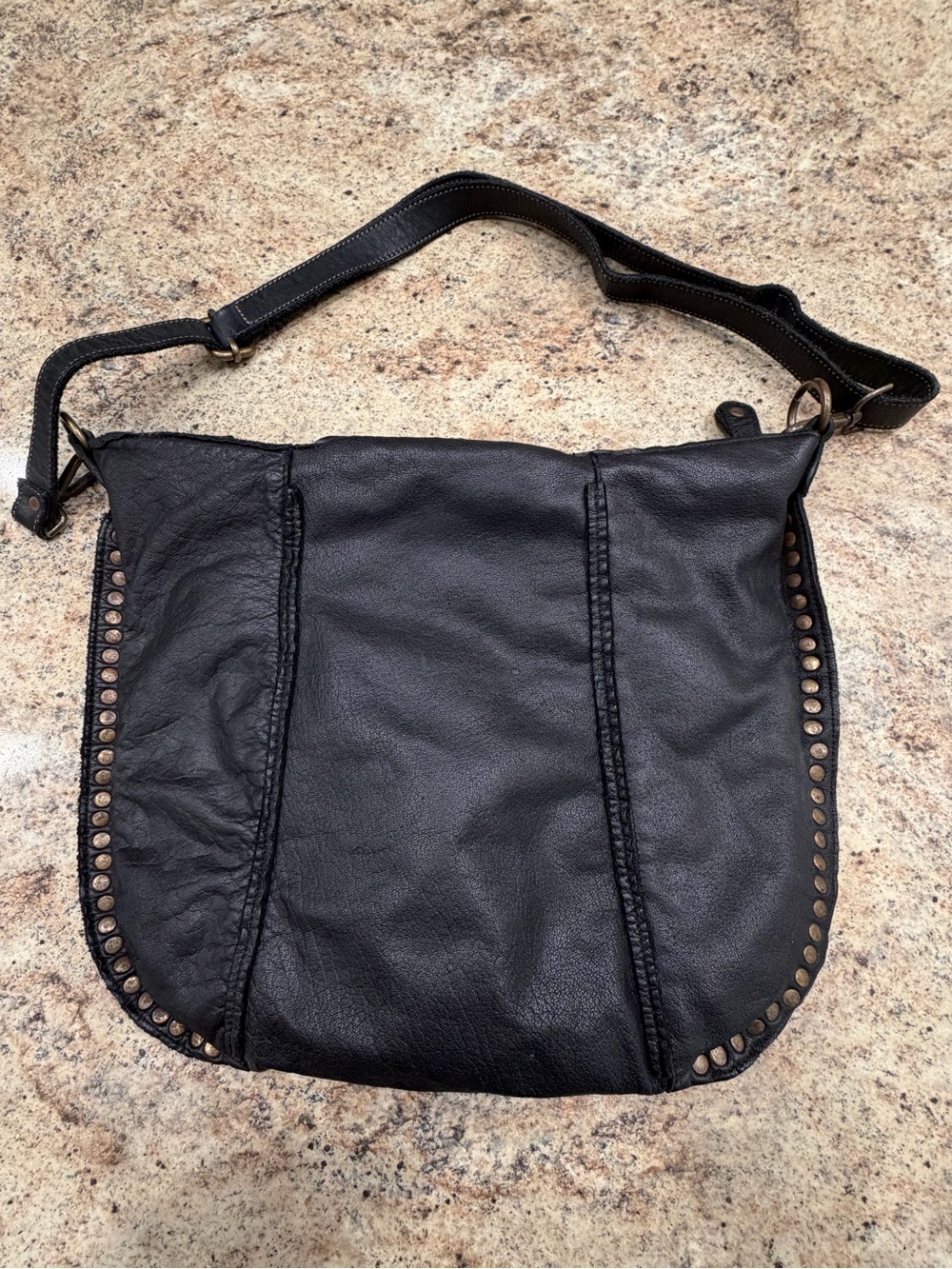 Civivo 93  Black Leather Shoulder Bag Made in Italy with Antique Gold Studs - Picture 2 of 12